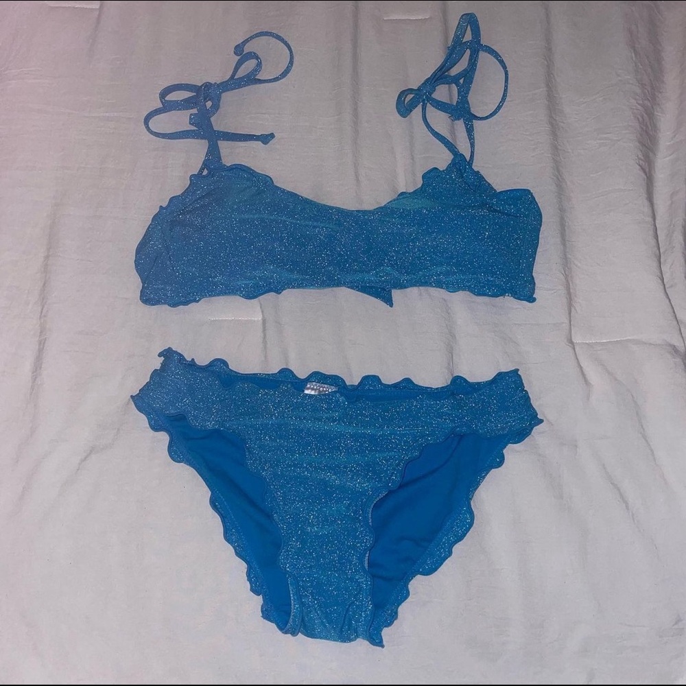 Walmart bikini!!! Blue sparkly, lettuce trim bikini